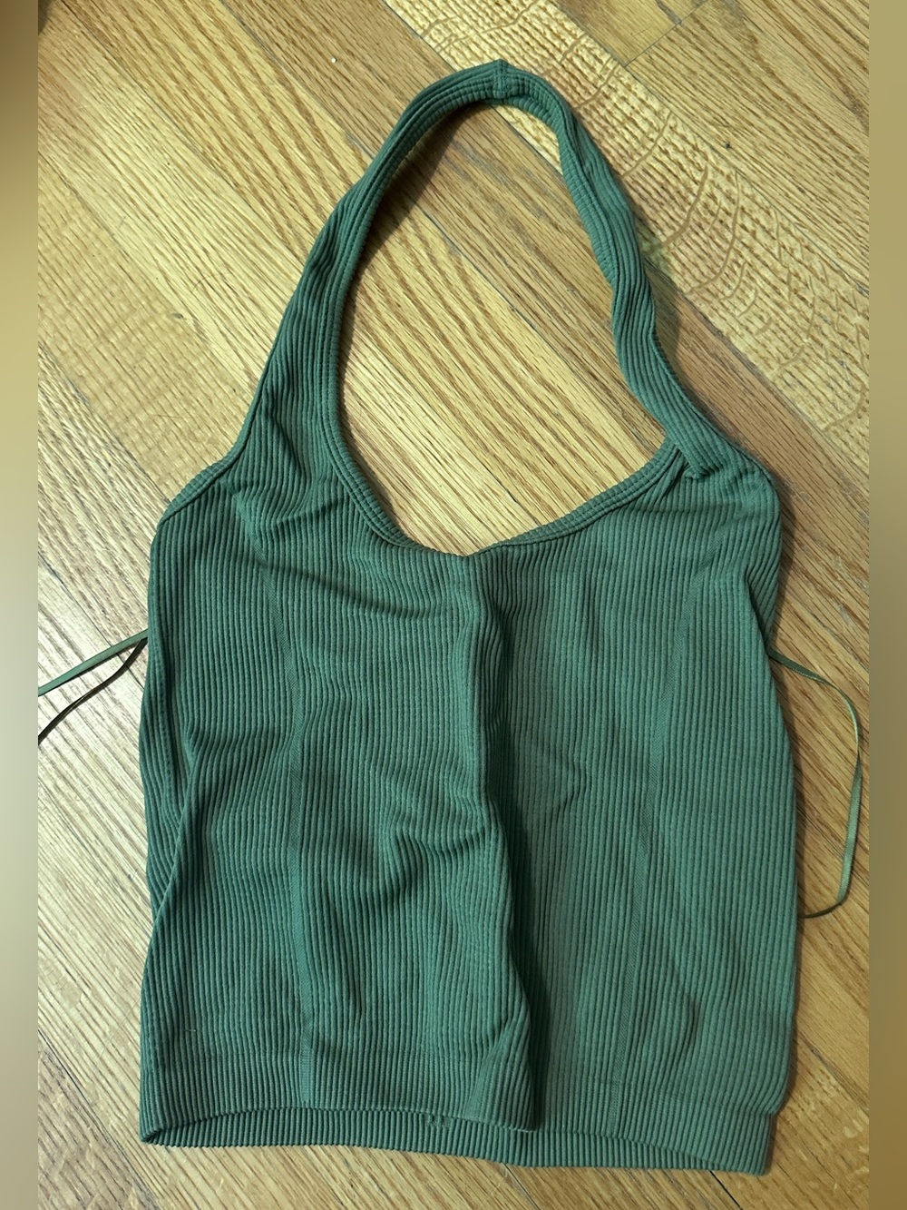 American Eagle Ribbed Olive Green Halter Tank Top